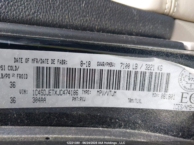 1C4SDJETXJC474186 Dodge Durango