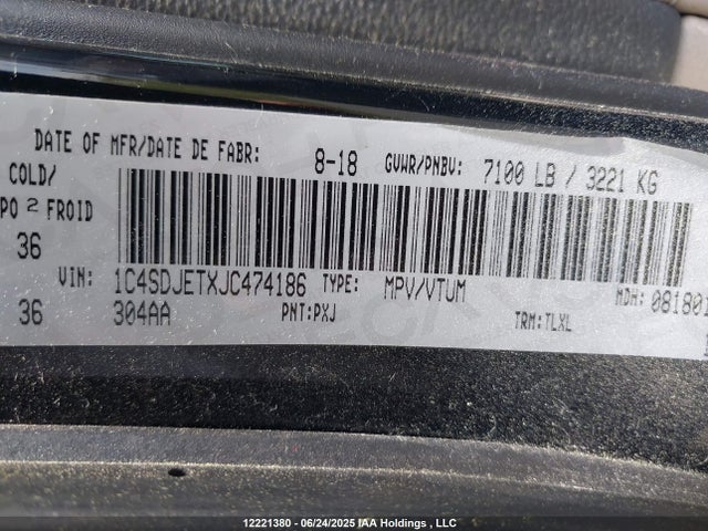 1C4SDJETXJC474186 Dodge Durango