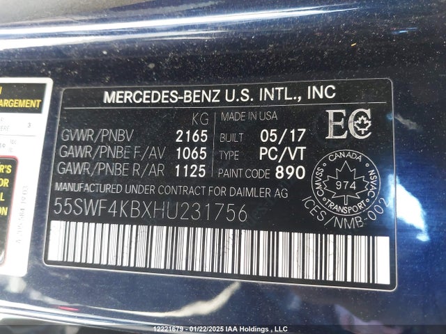 55SWF4KBXHU231756 Mercedes-Benz C-Class
