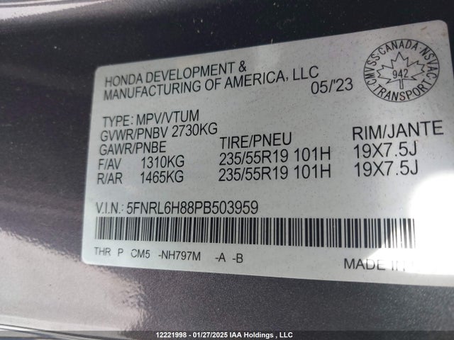 5FNRL6H88PB503959 Honda j35y7