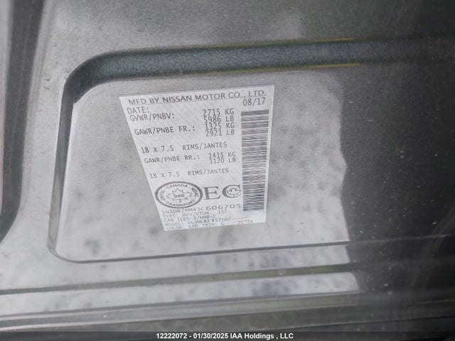 5N1DR2MM4JC606705 Nissan Pathfinder S/sv/sl/platinum