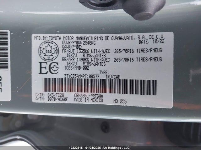 3TYCZ5AN4PT108577 Toyota Tacoma Double Cab/sr/sr5/trail/trd Sport/trd Off Road/trd Pro