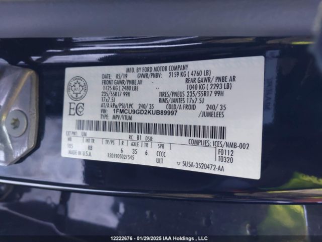 1FMCU9GD2KUB89997 Ford ESCAPE SE