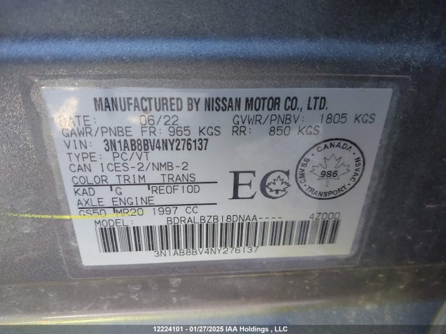 3N1AB8BV4NY276137 Nissan Sentra