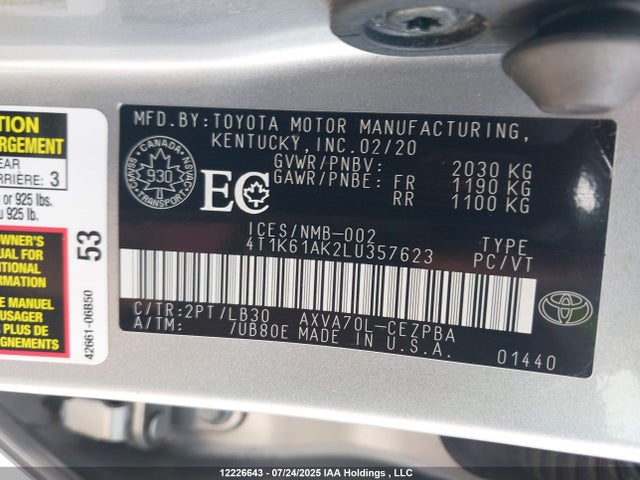 Toyota a25a-fks 2020 4T1K61AK2LU357623 Image 9