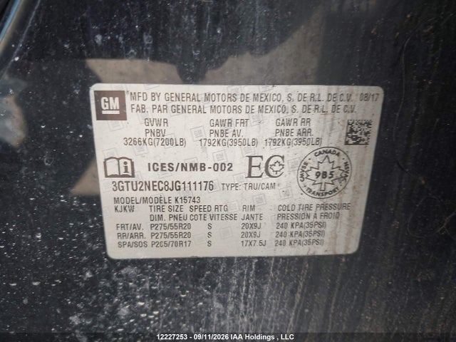 Продажа на аукционе авто 2018 Gmc Sierra 1500 Slt, vin: 3GTU2NEC8JG111176, номер лота: 12227253