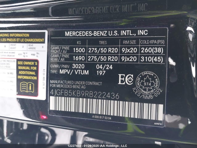 4JGFB5KB9RB222436 Mercedes-Benz m256