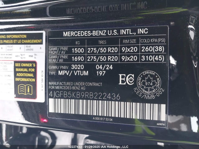 4JGFB5KB9RB222436 Mercedes-Benz m256