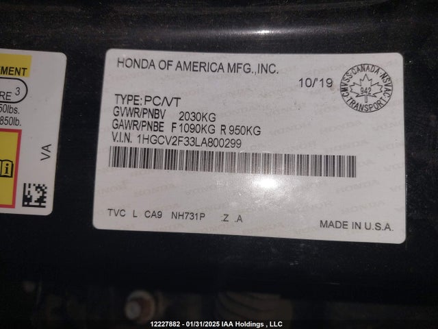 1HGCV2F33LA800299 Honda k20c4