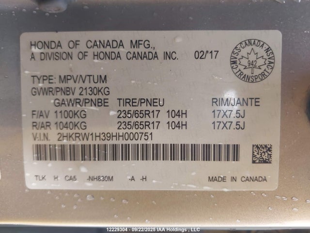 2HKRW1H39HH000751 Honda l15be