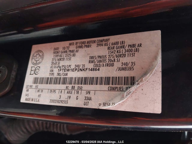 Ford F150 Supercrew 2022 1FTEW1EP2NKF14864 Image 9