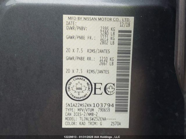 5N1AZ2MS2KN103794 Nissan 2019
