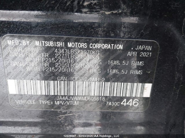 JA4AJVAW6MU605618 Mitsubishi mivec