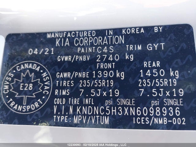 KNDNC5H3XN6098936 KIA gdi lamda iii