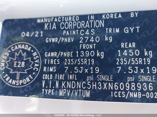 KNDNC5H3XN6098936 KIA gdi lamda iii