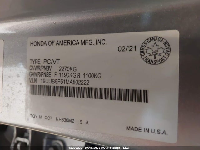 19UUB6F51MA802222 Acura k20c6