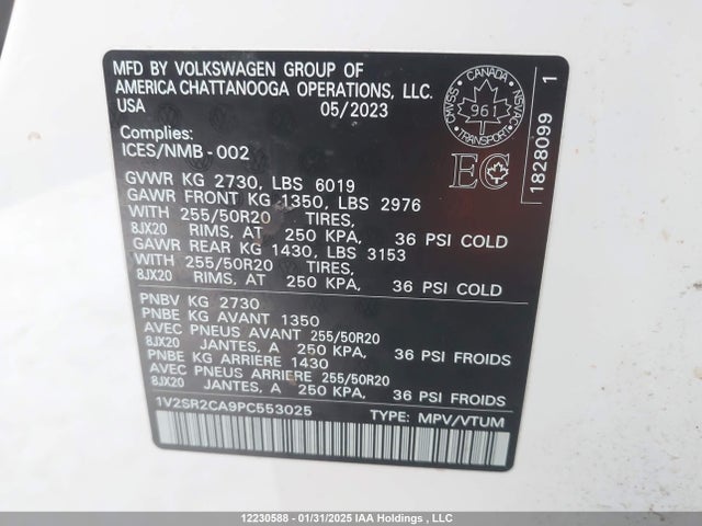 1V2SR2CA9PC553025 Volkswagen Atlas Sel R-line