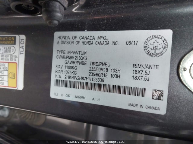 Honda CR-V 2017 2HKRW2H87HH123336 Image 9