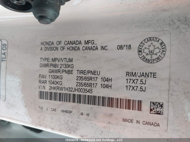 2HKRW1H32JH003545 Honda k24w9/k24v9