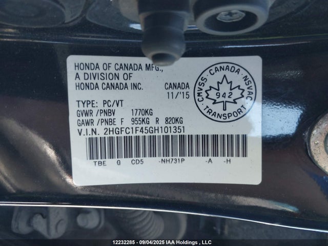 2HGFC1F45GH101351 Honda l15b7