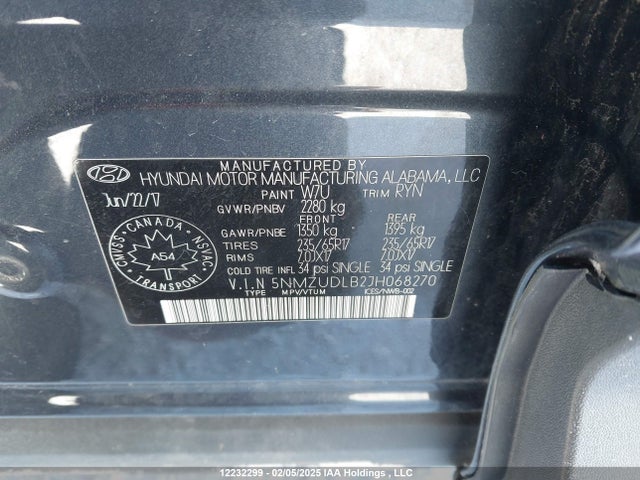 5NMZUDLB2JH068270 Hyundai gdi theta ii