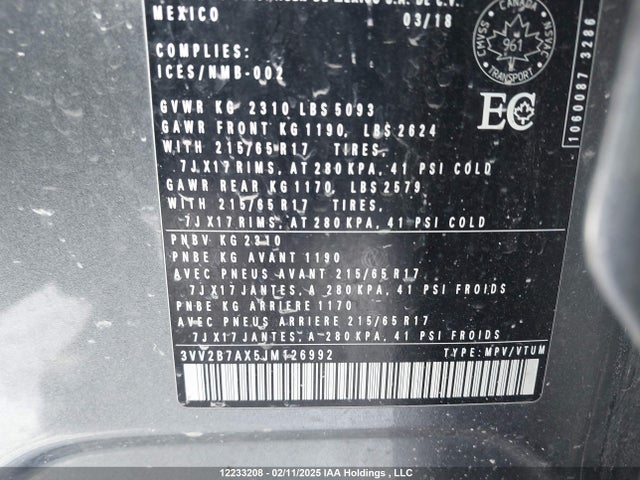 Volkswagen Tiguan 2018 3VV2B7AX5JM126992 Image 9