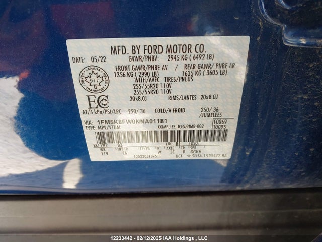 1FM5K8FW0NNA01181 Ford Explorer