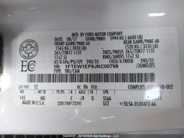 1FTEW1EP9JKC00798 Ford F150 Supercrew