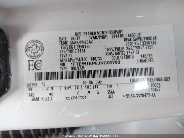 1FTEW1EP9JKC00798 Ford F150 Supercrew