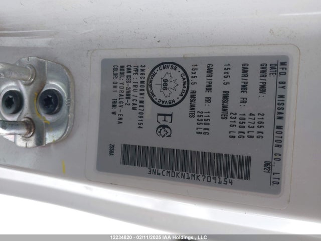 Aukcja sprzedaży 2021 Nissan Nv200, vin: 3N6CM0KN1MK709154, numer aukcji: 12234820