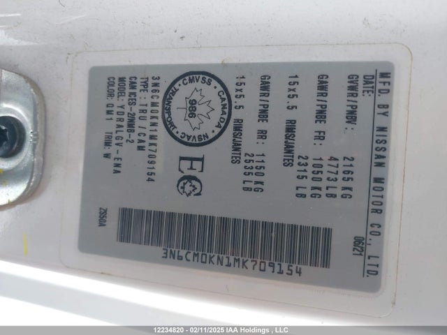 Aukcja sprzedaży 2021 Nissan Nv200, vin: 3N6CM0KN1MK709154, numer aukcji: 12234820