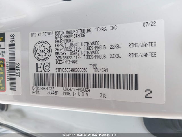 5TFVC5DB4NX006856 Toyota v35afts,1tm
