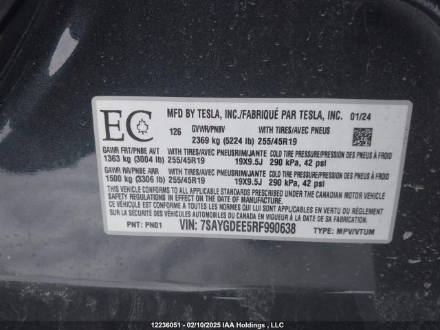 7SAYGDEE5RF990638 Tesla Model Y