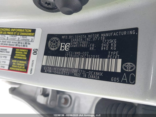 Продажа на аукционе авто 2019 Toyota Corolla L/le/xle/se/xse, vin: 2T1BURHE0KC152015, номер лота: 12236136