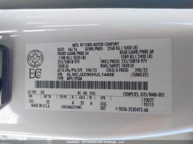 5LMCJ2D90HUL14498 Lincoln MKC SELECT