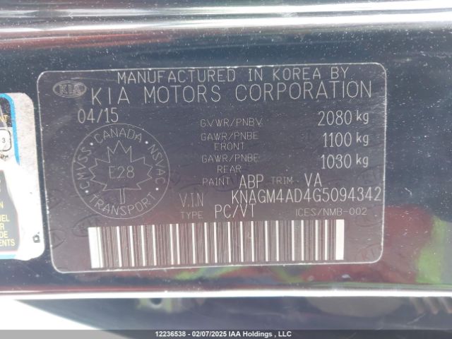 KNAGM4AD4G5094342 KIA OPTIMA HYBRID
