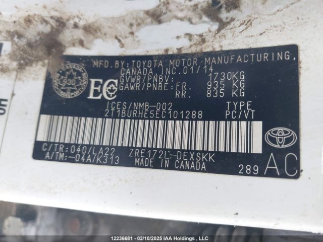 2T1BURHE5EC101288 Toyota Corolla L/le/le Pls/prm/s/s Pls