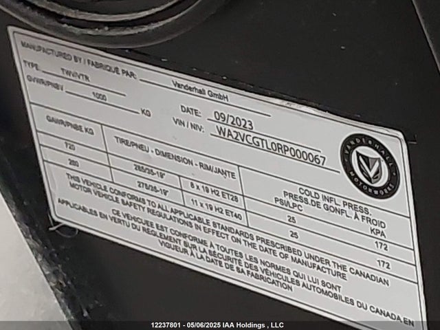 WA2VCGTL0RP000067 Vanderhall Carmel 3-wheeler