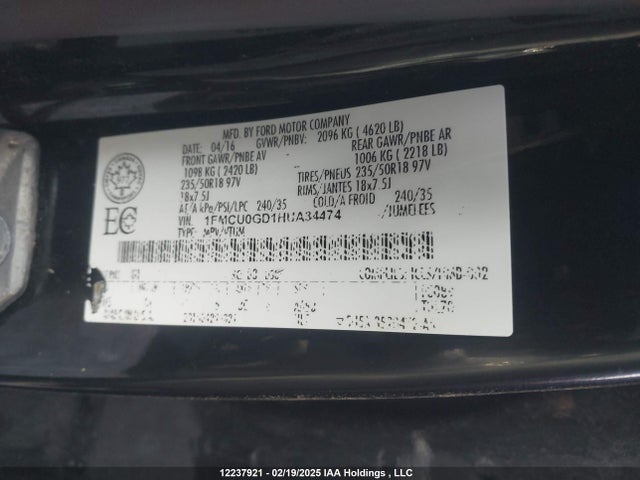 1FMCU0GD1HUA34474 Ford ESCAPE SE