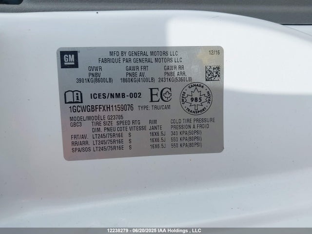 1GCWGBFFXH1159076 Chevrolet l20 - engine flexible fuel, iron