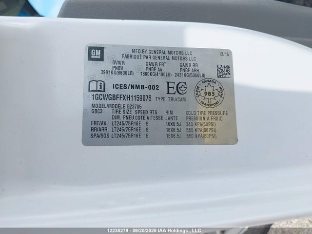 1GCWGBFFXH1159076 Chevrolet l20 - engine flexible fuel, iron