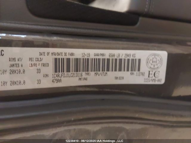1C4RJFDJ1LC213116 Jeep Grand Cherokee
