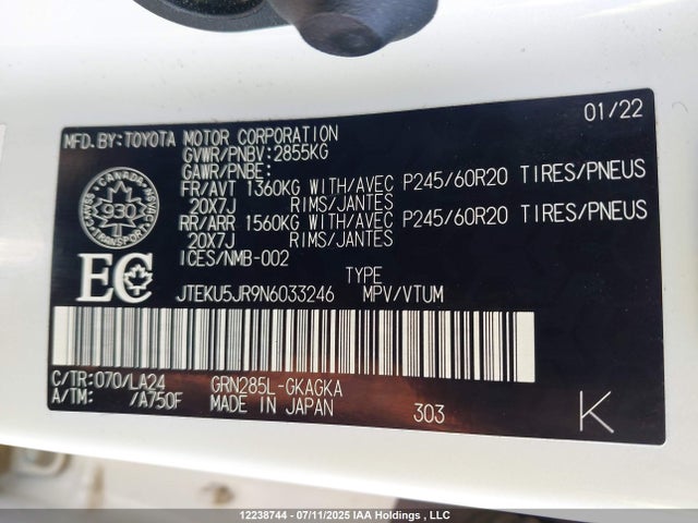 JTEKU5JR9N6033246 Toyota 1gr-fe