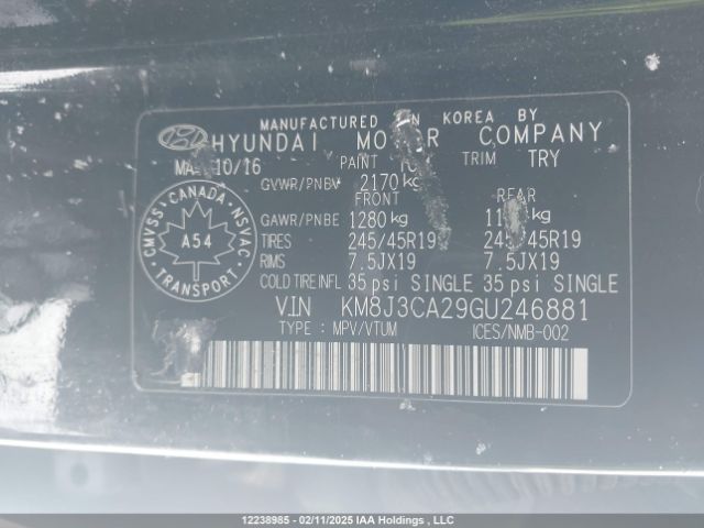 KM8J3CA29GU246881 Hyundai 2016