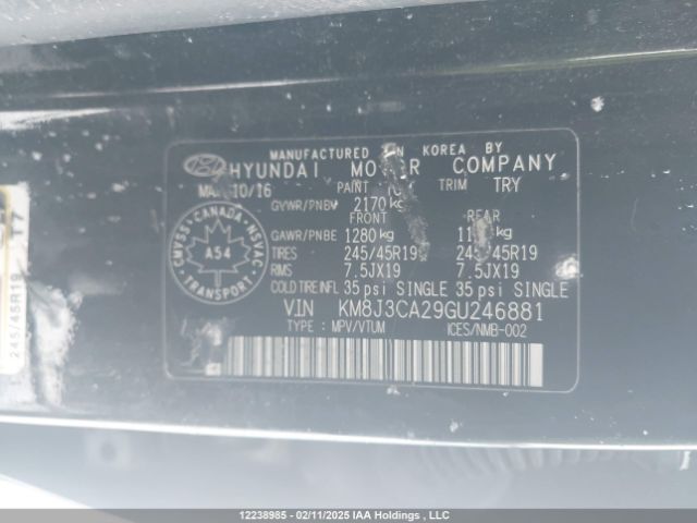 KM8J3CA29GU246881 Hyundai 2016
