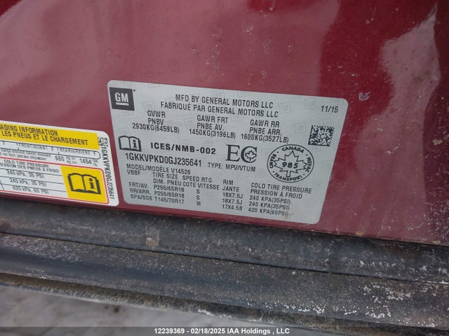 1GKKVPKD0GJ235641 GMC llt - sidi, alum, 60 degrees