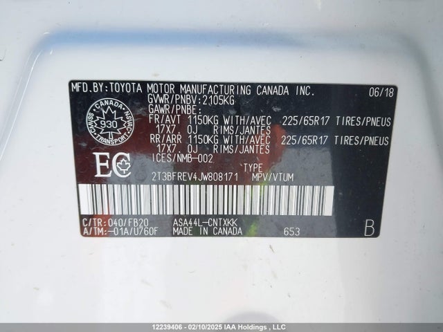 2T3BFREV4JW808171 Toyota 2ar-fe