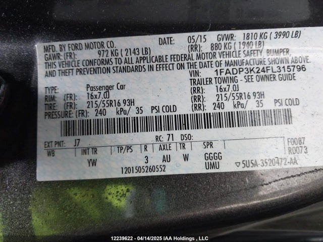 1FADP3K24FL315796 Ford 2015