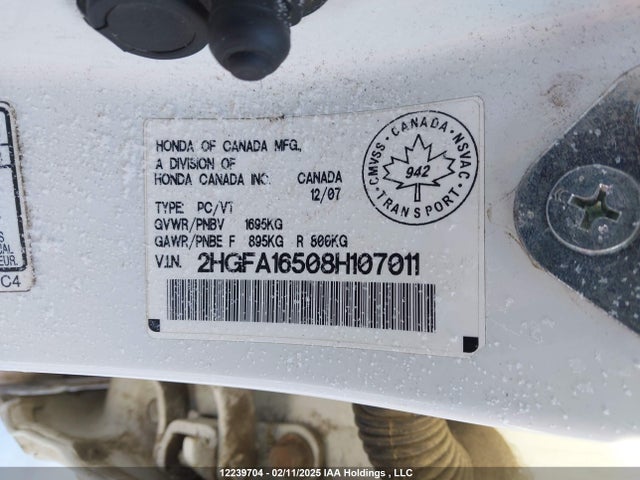 12239704 :رقم المزاد ، 2HGFA16508H107011 vin ، 2008 Honda Civic Lx مزاد بيع