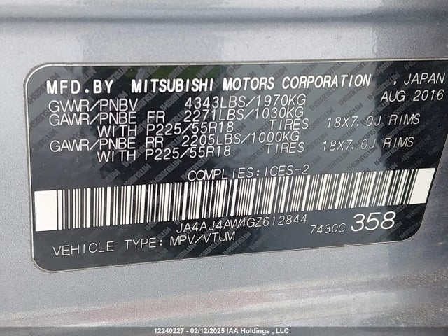 JA4AJ4AW4GZ612844 Mitsubishi Rvr Gt